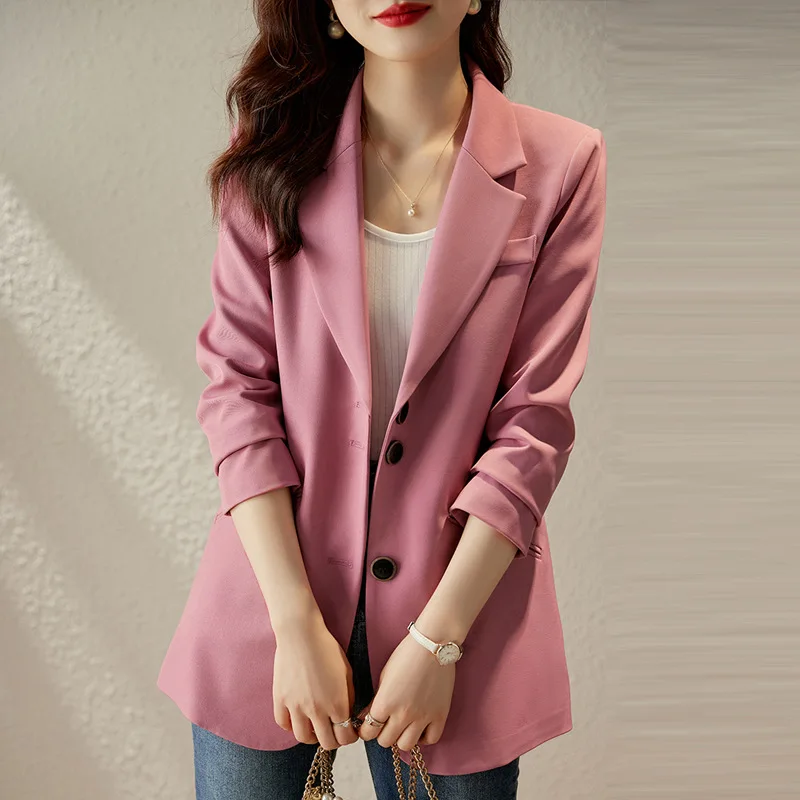 Весна 2023 Осень, новый женский розовый пиджак в корейском стиле, повседневный маленький весенне-осенний блейзер High Sense feminino