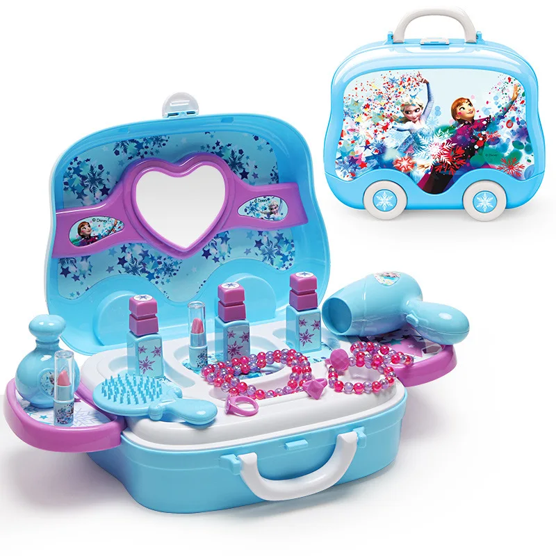Чемодан для макияжа Disney girls Frozen, детский игровой набор для моделирования туалетного столика, подарок на день рождения