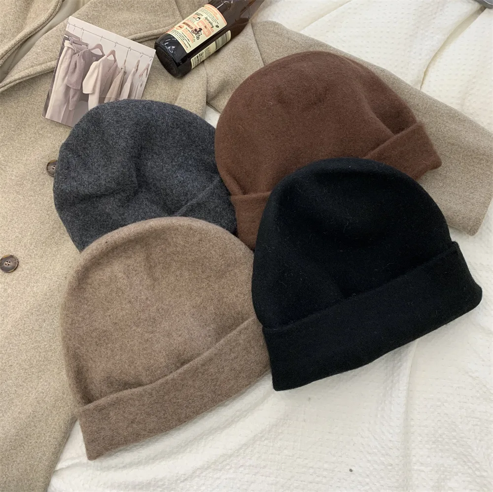 Женская зимняя 100% шерстяная сумка для укладки головы, шапка-бини, Свободное лицо, Маленькая панама, Защитная шапка для ушей, Теплая шапка для мужчин