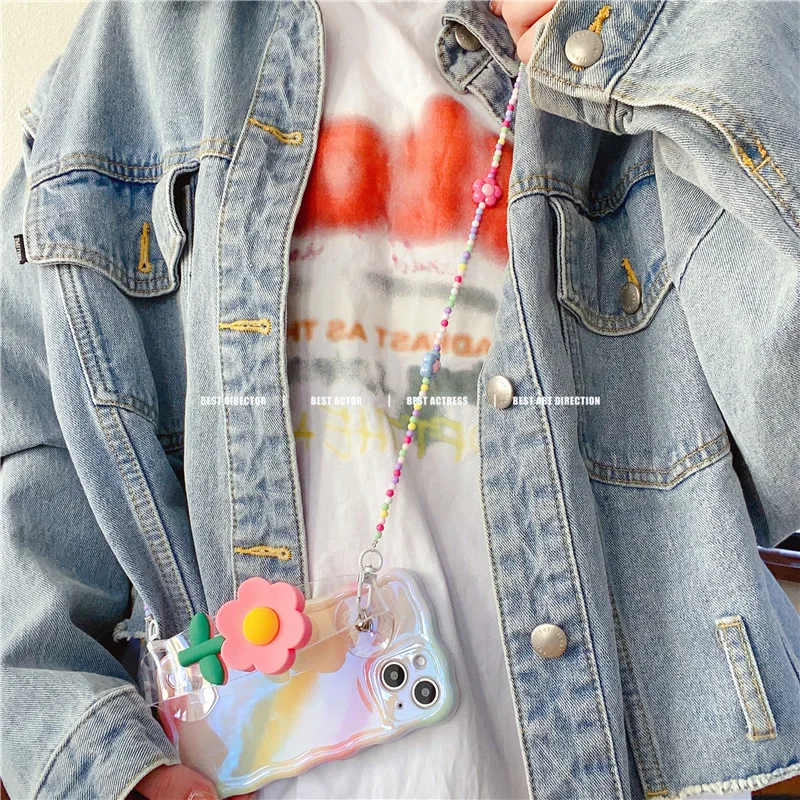 Корейский 3D браслет с подсолнухом, чехол для телефона для iPhone 14 Plus 13 12 11 Pro Max Через плечо с ремешком на шею, чехол для держателя