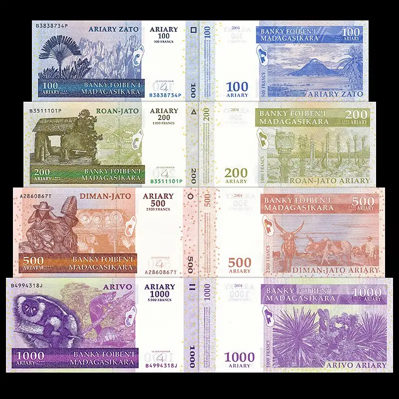 Оригинальные 4шт Мадагаскарские бумажные деньги 100 ~ 1000 Ариари, банкноты, предметы коллекционирования без упаковки, весь набор