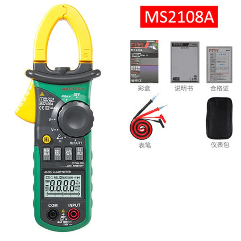 Mastech MS2108A Цифровой Клещевой Измеритель Автоматический Диапазон Мультиметр постоянного переменного тока Тестер частоты напряжения