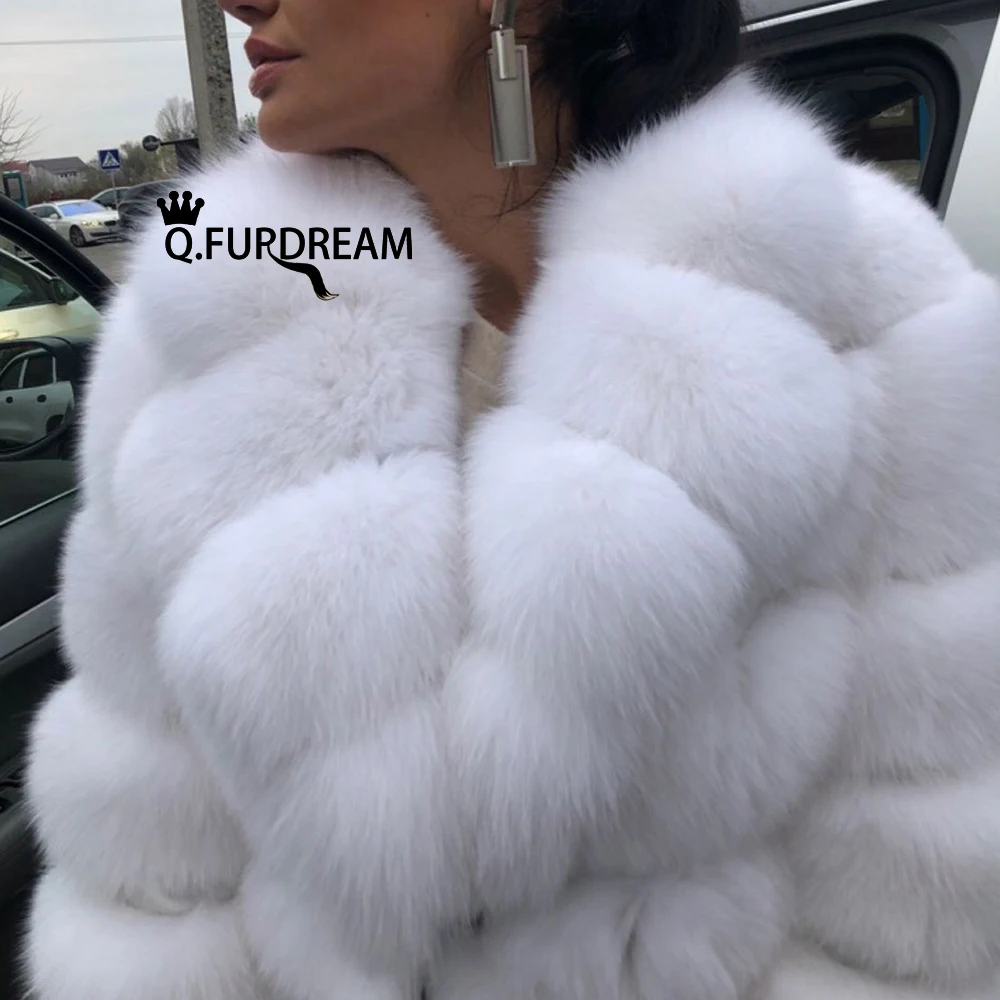 Q.FURDREAM, Новая женская шуба из натурального лисьего меха длиной 80 см, натуральная куртка, роскошное утолщенное пальто из лисьего меха, Натуральная зима