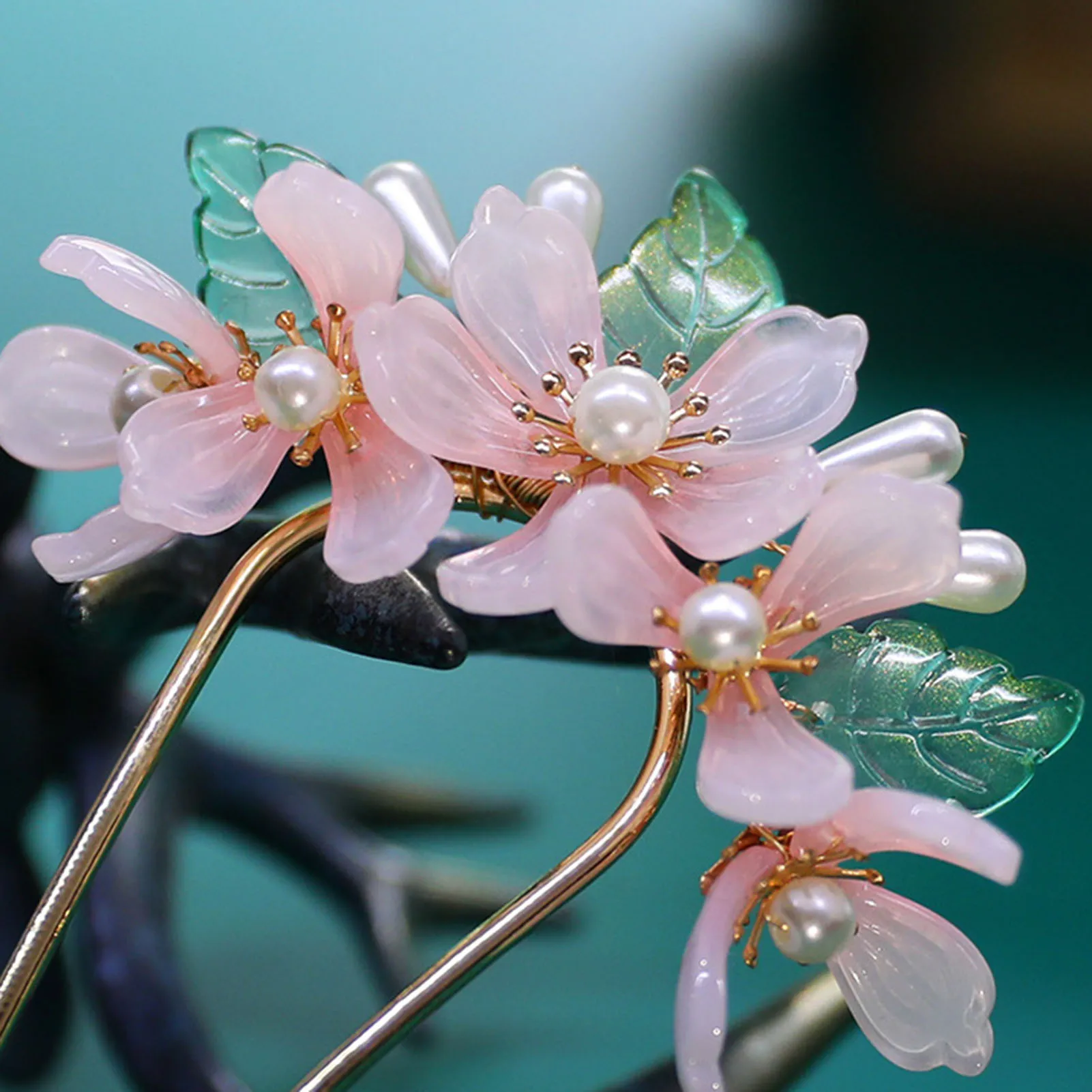 Розовый цветок, Зеленый лист, шпилька Hanfu, подходящие аксессуары для поделок, идеальный подарок для мамы и дочки