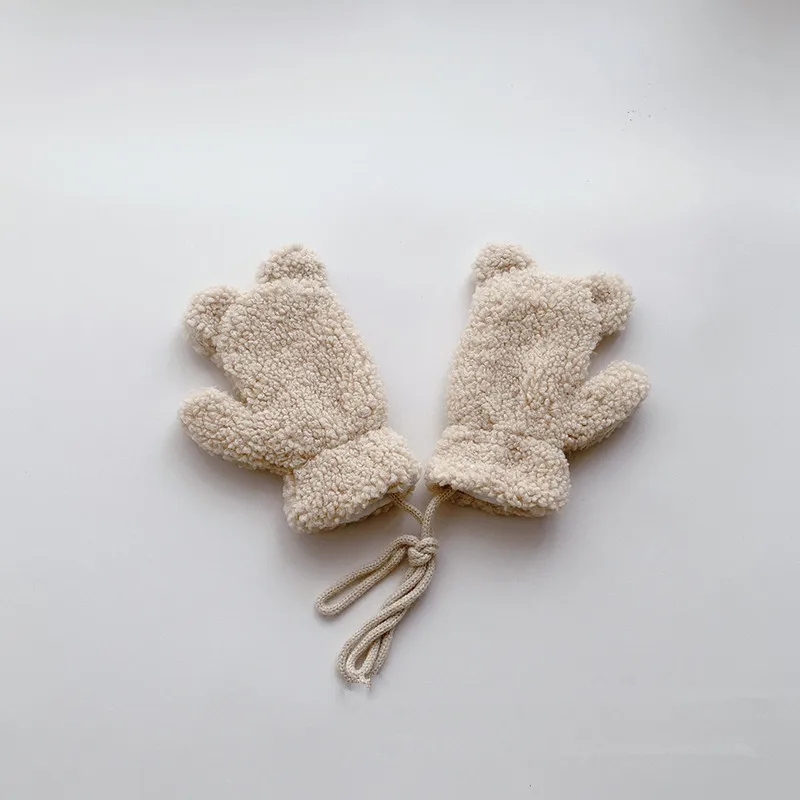 3-7 2023 Зимние Плюшевые перчатки для мальчиков и девочек с утолщенной теплой мультяшной шеей для детских аксессуаров Плюшевые перчатки для пальцев