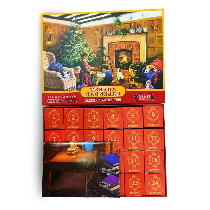 Рождественский пазл Адвент-календарь 24 дня обратного отсчета Календарей 1008 штук Рождественский пазл-подарок для мальчиков девочек взрослых детей