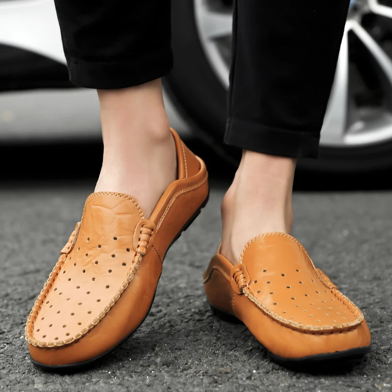 Выдолбленные кожаные туфли-бини большого размера, мужская повседневная обувь