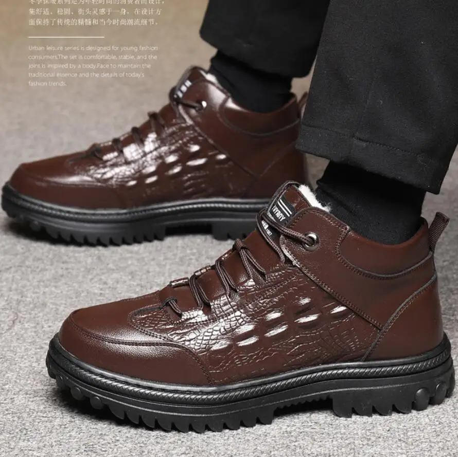 Роскошные Уличные мужские ботинки ручной работы из натуральной кожи, Походная обувь для мужчин, Зимние Удобные шерстяные Теплые Мужские зимние ботинки Bota Masculina