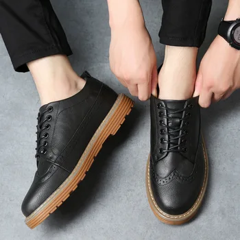 Мужские броги из натуральной кожи, мягкая мужская повседневная обувь на плоской подошве, Модная брендовая мужская обувь, Черный, коричневый DX032