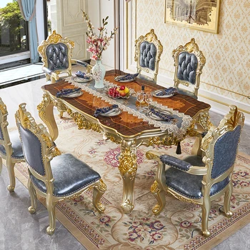 Мебель для столовой Европейский мраморный круглый стол круглый стол из натурального мрамора домашний дубовый стол сочетание стульев роскошь