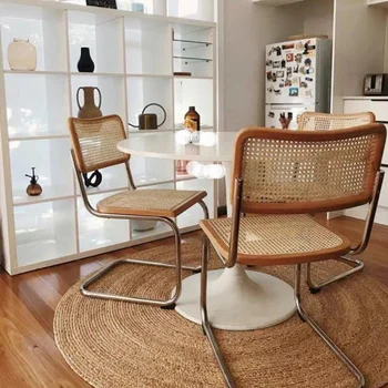 Скандинавский обеденный стул для кухни, кресло для домашней мебели, художественная спинка офисного кресла, простые стулья из ротанга с одинарными вставками из кованого железа