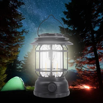 Ретро Походная Палатка Лампа Bluetooth-совместимый Динамик 300LM 1200 мАч Подвесная Палатка Лампа IPX4 Водонепроницаемый Блок Питания для Пешего Туризма Кемпинг