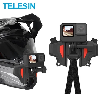 Ремешок Для Крепления Мотоциклетного Шлема TELESIN С Регулируемым Передним Креплением для Подбородка для GoPro Hero 12 11 10 9 DJI Osmo Action 4 3 Аксессуар Insta360