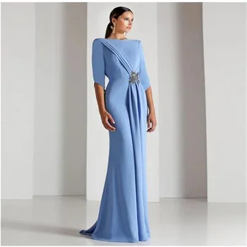 Длинные синие атласные платья матери невесты MULONG 2023, женские платья для вечеринки 2022, свадебное платье русалки с короткими рукавами