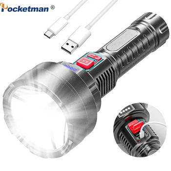 Светодиодный фонарик, перезаряжаемый через USB, фонарь Lanterna со встроенным аккумулятором, портативный фонарь дальнего действия для кемпинга, пешего туризма