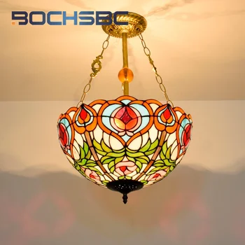 BOCHSBC Tiffany Винтажный стиль, персиковая подвесная чаша, стеклянный светильник в стиле ар-деко, столовая, спальня, отель, перевернутый подвесной светильник