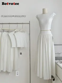 Botvotee, комплекты белых платьев для женщин, 2023, Новые модные летние платья с круглым вырезом и открытой спиной, с коротким рукавом, Офисное элегантное облегающее платье