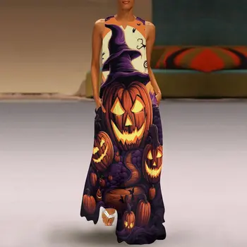 Модное женское длинное платье на лето, Хэллоуин, одежда с принтом тыквы, женские платья Casualprom 2023