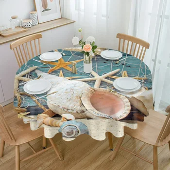 Морская звезда, рыболовная сеть, морская раковина, скатерти для обеденного стола, Водонепроницаемое круглое покрытие стола для кухни, гостиной