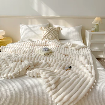 Роскошный шар из искусственного меха кролика и берберского флиса в стиле пэчворк, теплое зимнее одеяло для кроватей, мягкие утепленные одеяла для дивана