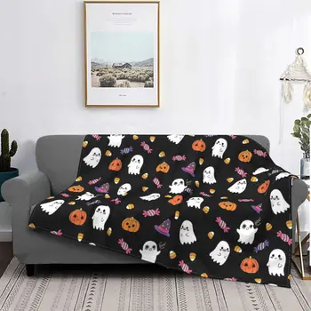 Милые одеяла-конфеты с привидениями на Хэллоуин, флисовые весенне-осенние мягкие одеяла с тыквой для постельного белья, плюшевое тонкое одеяло в спальню