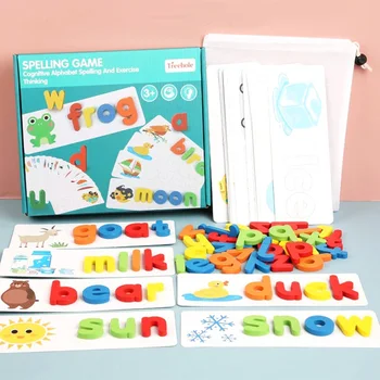 Детская деревянная игра-головоломка с правописанием слов, развивающие игрушки Монтессори для детей из детского сада, обучающие навыкам письма с английским алфавитом.
