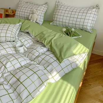 Модный комплект постельного белья, бело-зеленый, двуспальное постельное белье, Скандинавский пододеяльник, наволочка, плоский лист размера 