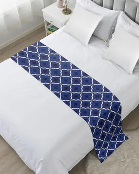 Геометрия Темно-синяя Дорожка для кровати Украшение дома Отеля Флаг для кровати Свадебная Спальня Полотенце для хвоста кровати