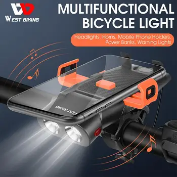 WEST BIKING 5 в 1, звуковой блок питания, держатель для телефона, светодиодный передний фонарь для горного велосипеда