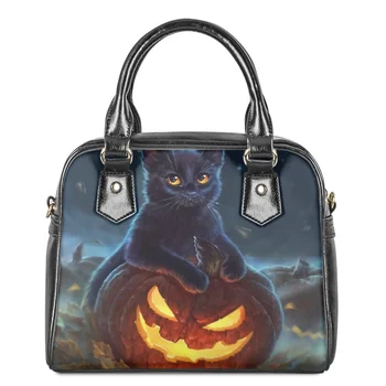 Новые женские сумки через плечо с рисунком Черной кошки на Хэллоуин, кожаная роскошная Повседневная сумка для покупок, сумки для вечеринок на каждый день