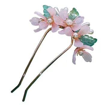 Розовый цветок, Зеленый лист, шпилька Hanfu, подходящие аксессуары для поделок, идеальный подарок для мамы и дочки