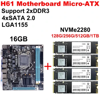 Материнская плата компьютера H61 16 ГБ Micro-ATX Материнская плата С Твердотельным Жестким диском M.2 PCIe 128 Г 256 Г 512 Г 1 ТБ Жесткий диск NVME 2280 SSD