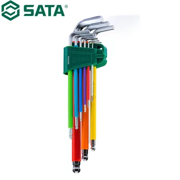 Набор шестигранных ключей SATA 09101CH серии Rainbow из 9 предметов с удлиненной шаровой головкой, высокой твердостью, износостойкостью и долговечностью