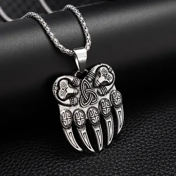 Винтажное мужское ожерелье с подвеской Viking Odin Bear Palm Trinity Knot Mad Warrior в стиле Панк-хип-хоп, персонализированные ювелирные изделия