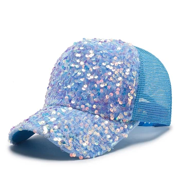 Женские сетчатые кепки с блестками, летняя тонкая дышащая бейсболка, бейсболка Snapback, уличная мода, солнцезащитные шляпы, новинка 2022 года