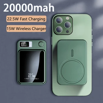 22,5 Вт Быстрая Зарядка Power Bank 20000 мАч Магнитное Беспроводное Зарядное Устройство Qi для iPhone 14 13 12 11 Samsung Huawei Xiaomi Mini Powerbank
