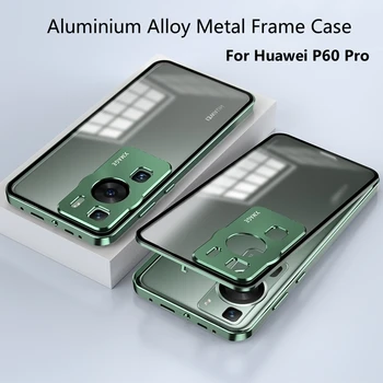 Чехол Для Huawei P60 Pro Case Роскошный металлический каркас из алюминиевого сплава Бампер Задняя крышка из закаленного стекла Защитная оболочка камеры P60Pro