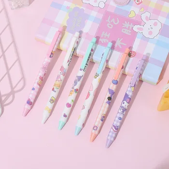 6шт Sanrio Kuromi Melody Click Action Bullet Tip Гелевая Чернильная Ручка Студенческая Высококачественная Ручка Унисекс 0,5 Черная Мультяшная Ручка Детские Подарки