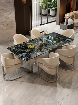 Обеденный стол из натурального мрамора, современная домашняя гостиная, вилла высокого класса, прямоугольный обеденный стол из роскошного камня blue jade