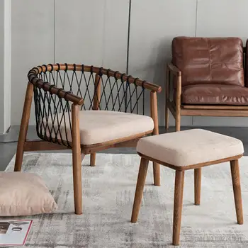 Скандинавский стул для отдыха в гостиной, современный минималистичный балкон, спальня, веревочный односпальный диван, стул из массива ясеня, ротанговый стул из ротанга