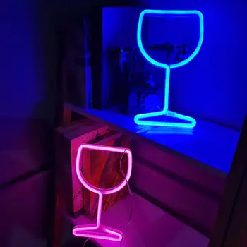 Неоновая лампа в бокале для вина креативной формы Светодиодная неоновая лампа с USB/ батарейным питанием, не бросающаяся в глаза Энергосберегающая неоновая вывеска Для украшения светильников