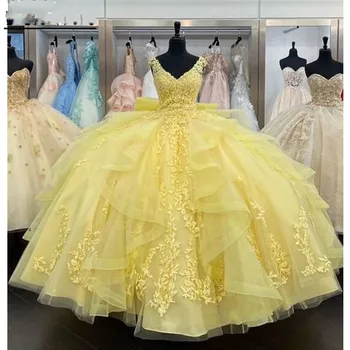 Желтое Сверкающее Пышное Платье От Кутюр Vestidos De Crystal С Аппликацией Из Бисера, Вечернее Бальное Платье Для Вечеринки по Случаю Дня Рождения