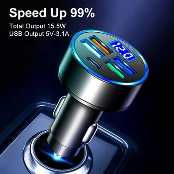 45 Вт 4 порта USB + PD Автомобильное Зарядное Устройство USB Fast Charger QC 3.0 Type C Зарядное Устройство PD Быстрая Зарядка для iPhone 13 12 11 Pro Samsung Macbook