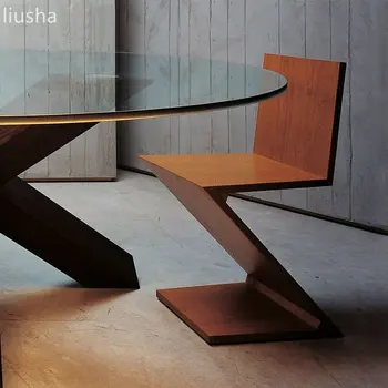 Домашний обеденный стул из старинного массива дерева Z-образной формы, современный минималистичный дизайнерский креативный стул со спинкой особой формы