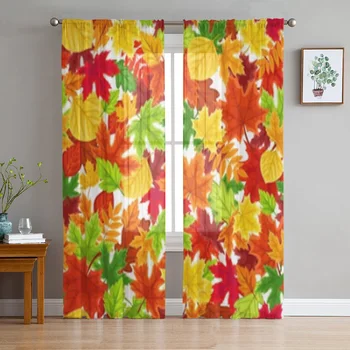 Разноцветные осенние листья, прозрачные занавески для гостиной, детской спальни, тюлевые занавески, шторы для обработки кухонных окон