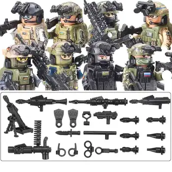 Военный спецназ Альфа Группировка SAS Мальчик из спецподразделения AK Оружие Строительный блок Армейские фигурки SWAT Бронежилет рюкзак Игрушкиголоволомки
