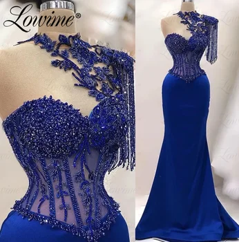 Королевское Синее Атласное Вечернее платье с Арабским Бисером и кисточками, вечерние платья для свадебных вечеринок, сшитые на заказ, Robe De Soiree, Большие размеры