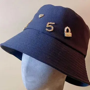 Простой модный берет MOOVOOK с буквами из металла и горного хрусталя 2023, повседневная универсальная солнцезащитная шляпа-ведро с солнцезащитным куполом