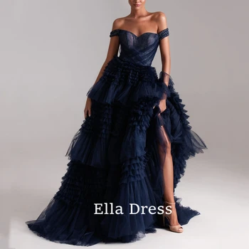 Великолепное бальное платье Ella из тюля с оборками, Длинное трапециевидное вечернее платье в пол с открытыми плечами, официальное праздничное платье Sharon Happy