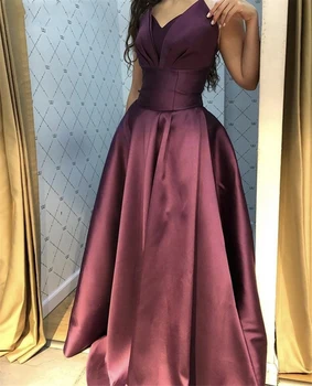 Элегантные фиолетовые платья для выпускного вечера с V-образным вырезом и без бретелек, атласные платья для выпускного вечера с шлейфом и застежкой-молнией сзади, сшитые на заказ 2023 г.